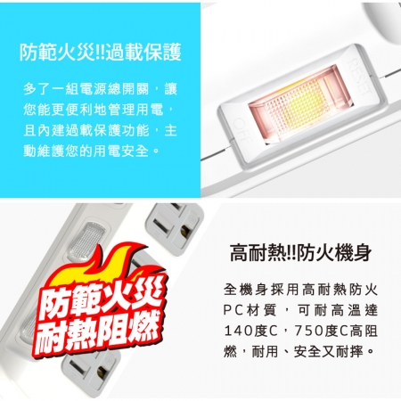 QPower太順電業 太超值系列 TS-376A 3孔7切6座斜面開關延長線-2.7米