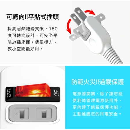 Tyson太順電業 TS-213AS 2孔1切3座延長線（轉向插頭）-1.8米