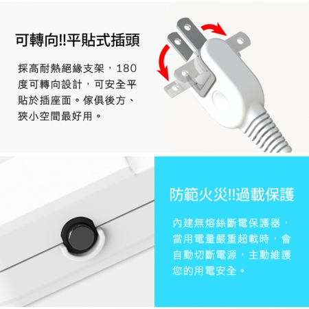 Tyson太順電業 TS-266AS 2孔6切6座延長線（轉向插頭）-1.8米