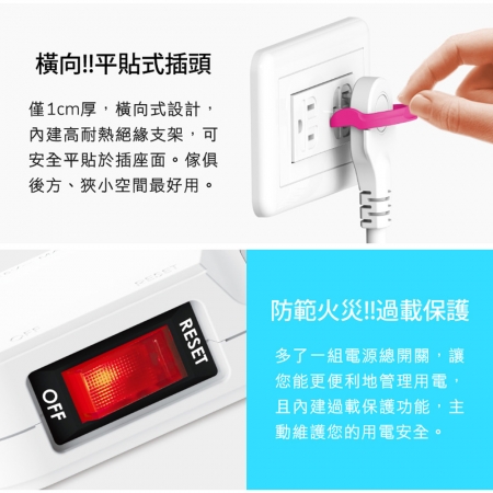 Tyson太順電業 354KS 3孔5切4座防塵蓋延長線（斜面開關/拉環扁插）-4.5M