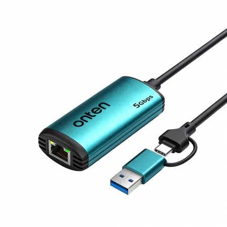 ONTEN OTN-UE65 USB 轉 RJ45 5GbE 外接網路卡｜5000Mbps 極速傳輸 USB 3.0/3.2 鋁合金散熱 電競辦公首選