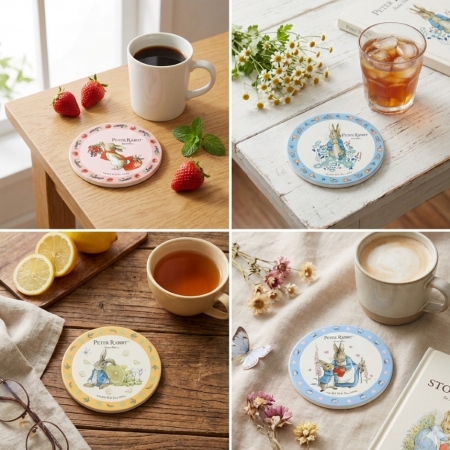 【PETER RABBIT 比得兔】陶瓷吸水杯墊4入組 （4款圖案:花草世界/莓果花香/溫馨情懷/清新香檸）
