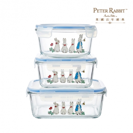 【PETER RABBIT 比得兔】耐熱玻璃保鮮盒（長方型＋方型＋圓型）（MGS098＋MGS099＋MGS0101）