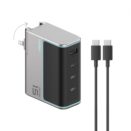 CUKTECH 酷態科 140W GaN 15號氮化鎵 PD快充 充電器 2C1A 附充電線 （AD1404US） - 灰色