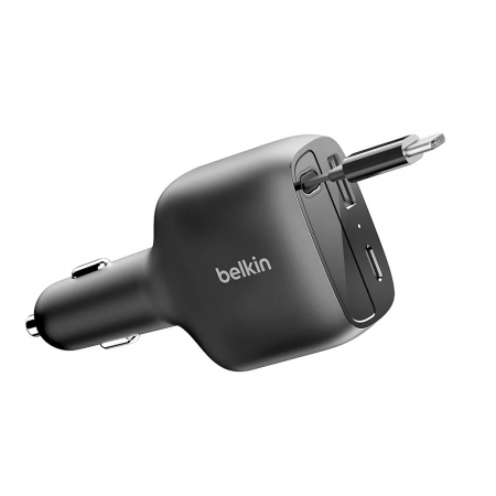 Belkin BoostCharge 75W 自帶線車用充電器1C＋1A＋1伸縮TYPE-C線（CCC001fqBK）