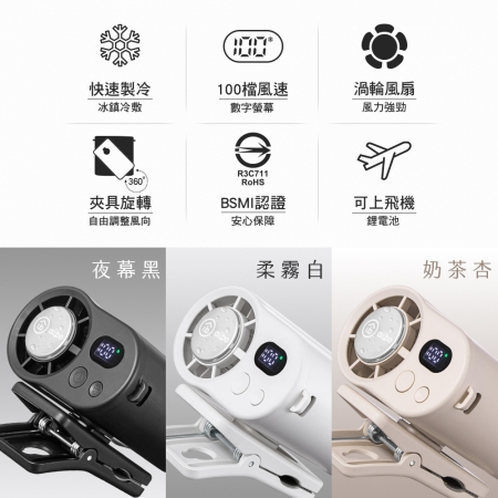 aibo 冰敷100檔數顯高速 多功能風扇（可掛腰/頸掛/掛背包/夾雨傘）