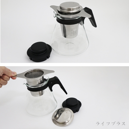 台灣製玻璃咖啡壺-605cc-塑膠手把x1＋304不鏽鋼雙耳茶濾網x1