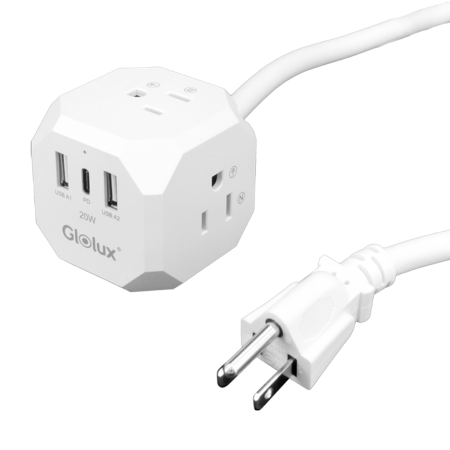 Glolux 流星錘 1.5M 多功能延長線 3面插座 2USB＋1Type-C 支援PD20W 快充 （GL-EC100-20WAB）