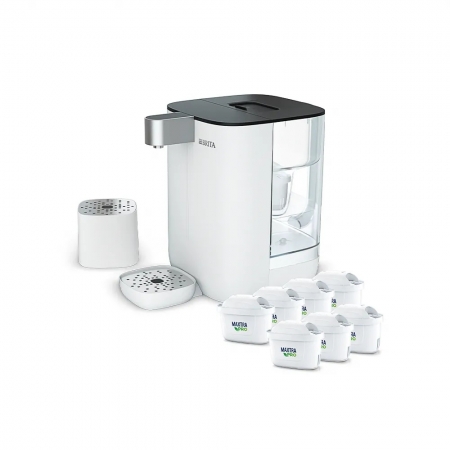 【BRITA】Cube 小濾方 瞬熱溫控滅菌開飲機（白）＋6入 MXPRO去水垢專家濾芯 （共1機7芯）