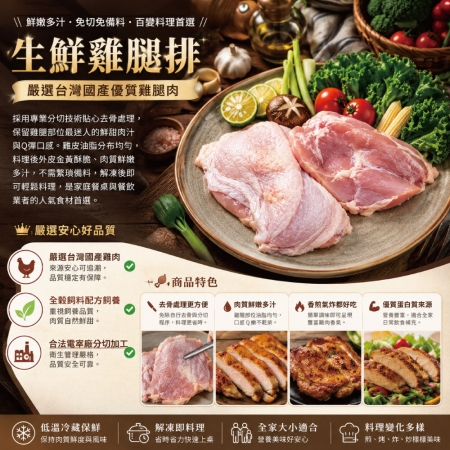 【約克街肉舖】台灣國產嚴選去骨雞腿排（110g±10%/片,2片/包）