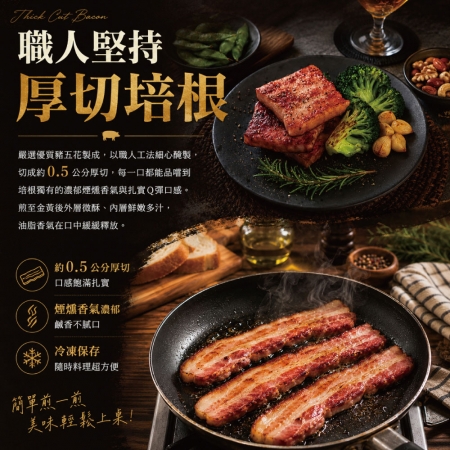 【約克街肉鋪】台灣國產厚切培根（100g±10%/片）