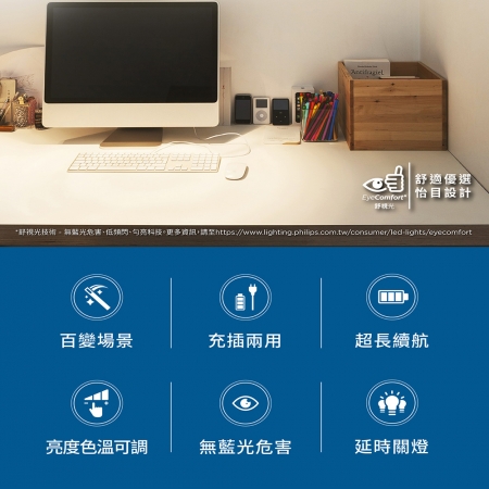 PHLILPS 飛利浦 酷俠 LED全光譜充電檯燈 PD043 66147 磁吸掛燈 宿舍燈 護眼檯燈 小夜燈 充插兩用