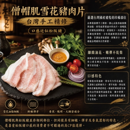 【約克街肉鋪】手工精修僧帽肌雪花豬肉片（200g±10%/盒）