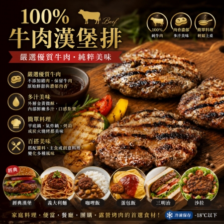 【豪鮮牛肉】美式薄片牛肉漢堡排（100g±10%/片）