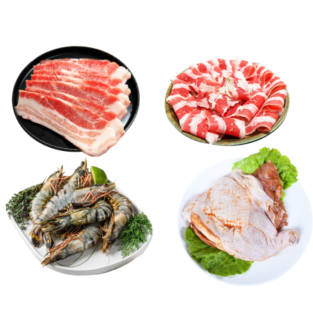 【好神】霸氣海陸全家福海鮮烤肉套餐（11包組）｜雪花牛＋厚切豬＋去骨腿排＋急凍草蝦/組