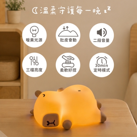 【好買點數放大】肚子會動的打呼卡皮巴拉水豚 充電式小夜燈