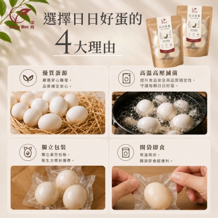 【Sheng Wen梁時】日日好蛋 （4入/袋） 原味水煮蛋 白煮蛋 常溫即食蛋 雞蛋 蛋白質 健身 水煮蛋 蛋