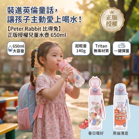 【PETER RABBIT 比得兔】童趣漫遊Tritan輕量吸管水壺650ml（春日莓好 & 英倫漫遊 二款可選）