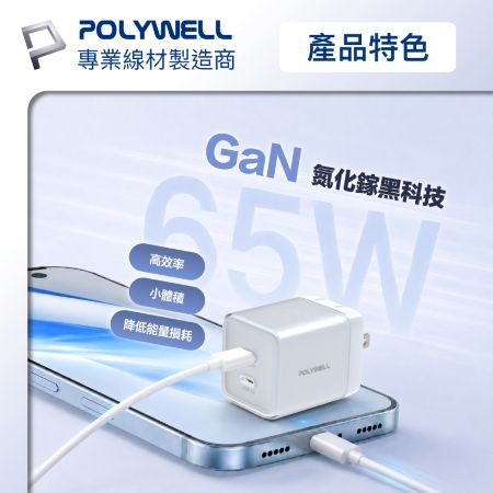 POLYWELL 65W小冰塊迷你快充頭 PD快充 GaN氮化鎵 折疊腳設計 迷你機身 BSMI認證 寶利威爾 台灣現貨