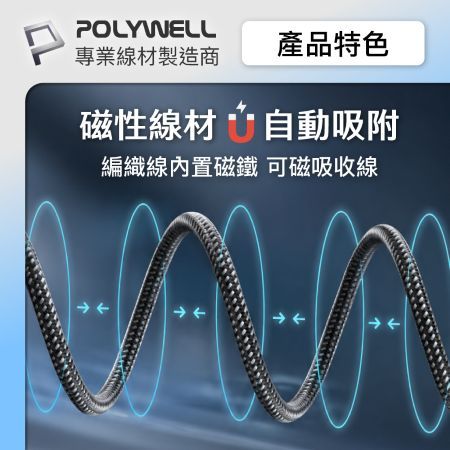 POLYWELL 240W四合一磁吸收納快充線 2M USB＋C＋Lightning 適用手機 平板 筆電 寶利威爾 台灣現貨