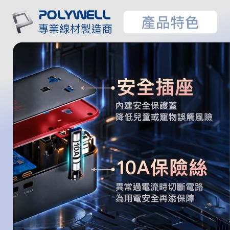 POLYWELL 45W超薄款多國充電轉接頭 萬國旅行充 雙Type-C＋雙USB埠 澳/英/歐規 寶利威爾 台灣現貨