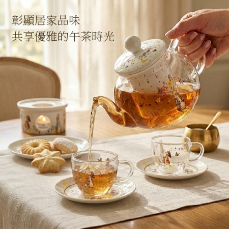 【PETER RABBIT 比得兔】比得兔經典花茶壺 - 一壺二杯碟一點心盤