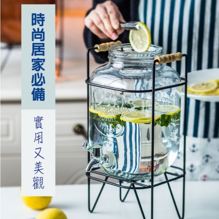 韓國人氣玻璃梅森果汁桶 5L （含鐵架）