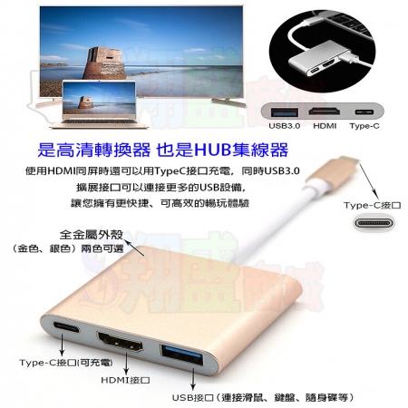 TypeC轉HDMI轉換器HUB支援4K畫質USB充電轉接線頭 可接任天堂switch/蘋果筆記型電腦