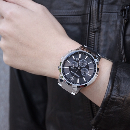 Emporio Armani 亞曼尼 | 原廠平輸精品手錶 經典三眼計時鋼帶男錶 - 白鋼 AR2460