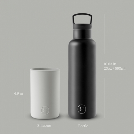 【美國HYDY】時尚保溫水瓶-黑瓶＋雲灰矽膠套 590ML