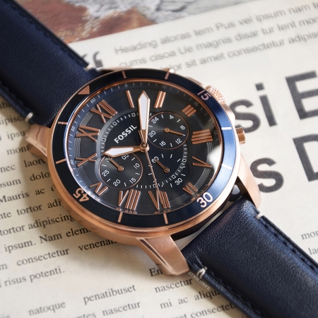 FOSSIL | 復古羅馬計時多功能腕錶 - 藍X玫瑰金 FS5237
