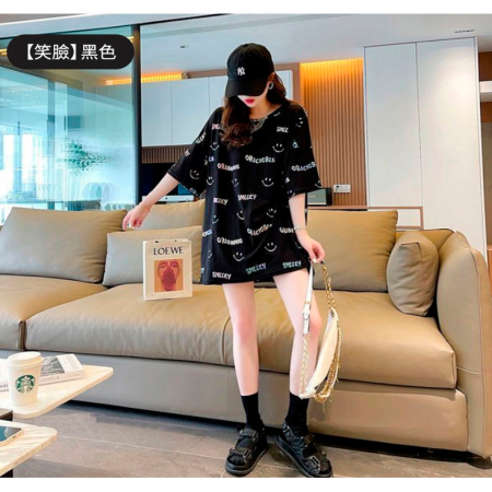百搭休閒中長款印花寬鬆上衣（綿羊/笑臉/圓形圖案/熊熊）