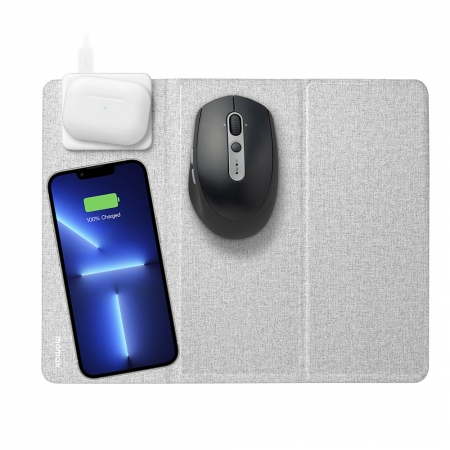 MOMAX 雙無線充電創意滑鼠墊20W（QM3） 淺灰/深灰