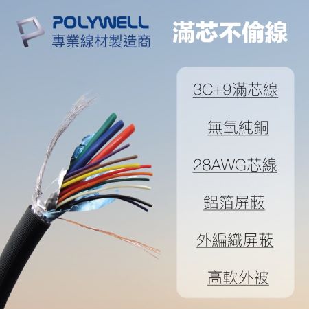 POLYWELL VGA線 10米 3＋9 1080P 雙磁環 VGA 工程線 電腦螢幕線 寶利威爾 台灣現貨
