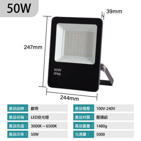 【青禾坊】 歐奇OC 50W LED 戶外防水投光燈 投射燈-2入（超薄 IP66投射燈 CNS認證）