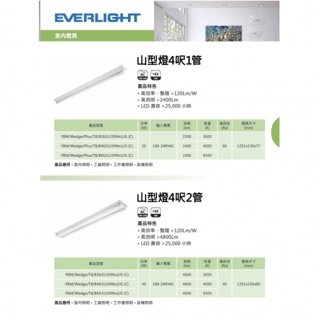 【Everlight 億光】4入組 T8 LED燈管 四尺單管山型燈具（白光/中性光/黃光）