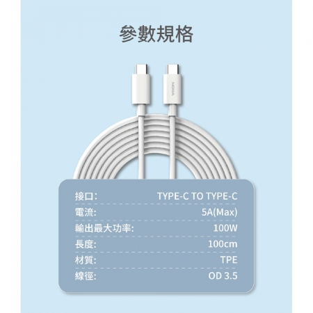 NOKIA 現貨 雙Type頭充電線 100cm E8101C（5A） USB-C to USB-C