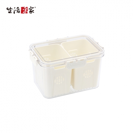 【生活采家】加厚分格瀝水保鮮盒2入組-高款2分格3L#99554