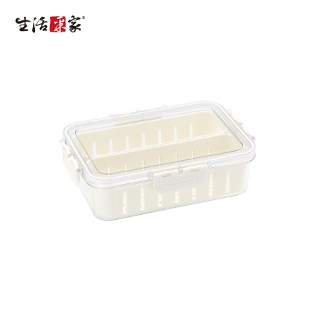 【生活采家】加厚分格瀝水保鮮盒2入組-扁款2分格1.3L#99556