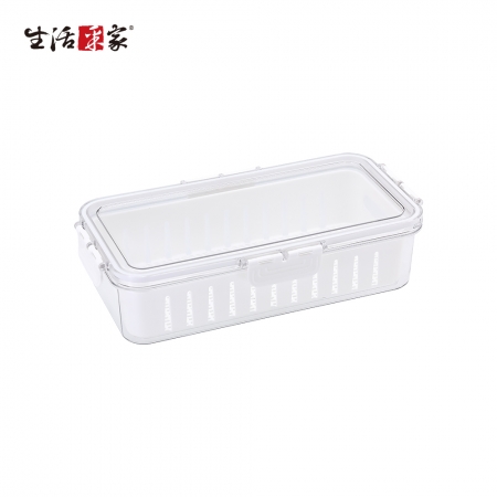 【生活采家】加厚瀝水保鮮盒2入組-長形扁款2L#99557