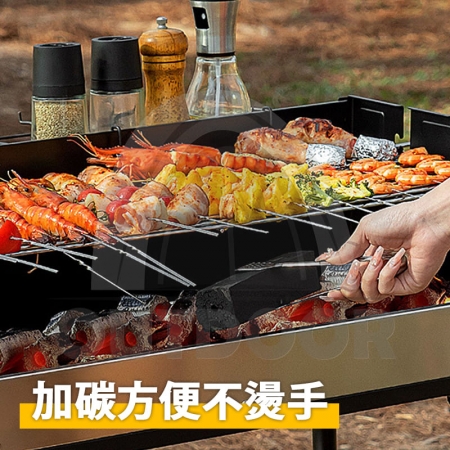 【野一夏】露營烤肉架組｜一體成型大烤區×三檔火力調節×安全鎖扣 折疊好攜帶＋贈加粗烤網＋置物架＋收納袋（適用5–8人）