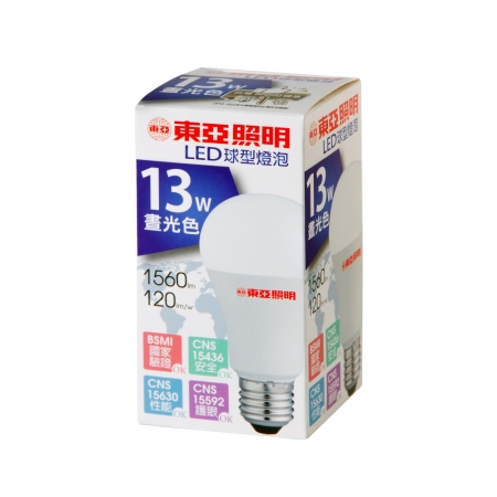  東亞 13W-LED球燈泡 LLA018EV-13AAD （6入組） （白光）