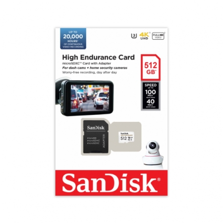 SanDisk 高耐寫度 microSD 記憶卡 512G 監視器/行車記錄器專用 附轉卡 （SD-SQQNR-512G）