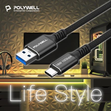 POLYWELL 黑金剛 USB3.2 A To Type-C Gen2 10G 18W 2米 傳輸充電線 寶利威爾 台灣現貨