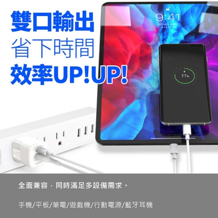 Polybatt GaN氮化鎵33W 雙孔PD＋QC 手機平板筆電快速充電器 RY-U33
