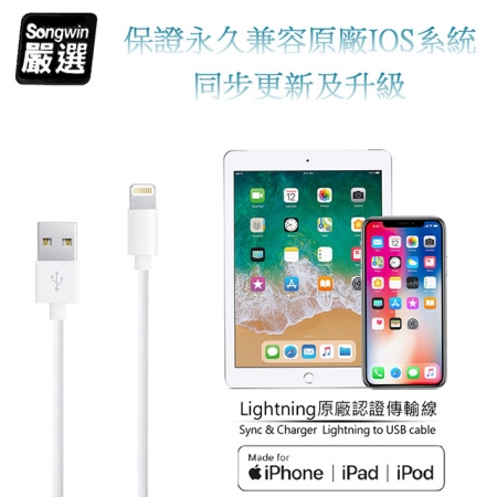 【Songwin】iPhone Lightning 8Pin MFI蘋果認證 傳輸充電線1.2M （二入）