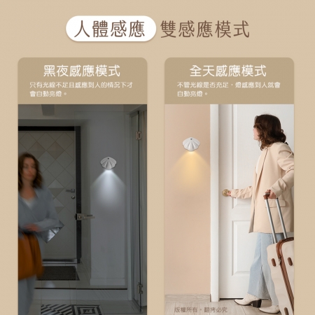 【好買點數放大】【2入組】aibo 簡約貝殼 充電磁吸式 LED感應燈/壁燈（三色光）