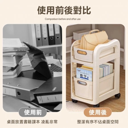 【DaoDi】雙層收納推車 加厚帶輪移動收納書包架贈萬向輪（抽屜收納櫃 桌下櫃 桌上收納）
