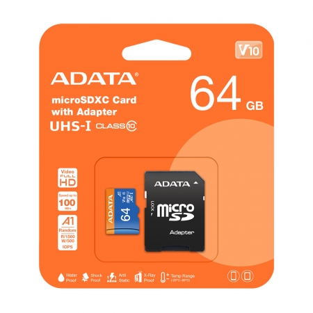 ADATA 威剛 Premier 64G microSD A1 UHS-I C10 U1 記憶卡 附轉卡（ADC10-64G）