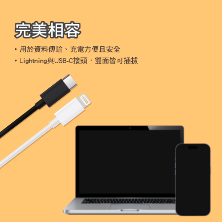 MFI認證 FUGU USB-C to Lightning 快速充電線 1m＋2m 